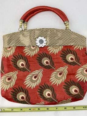 Potli Bag Return Gift Bag Peacock Feather Gold Trim Purse Wedding Festivals